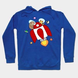 Rocket Ship Sloth and Tabby Cat Hoodie